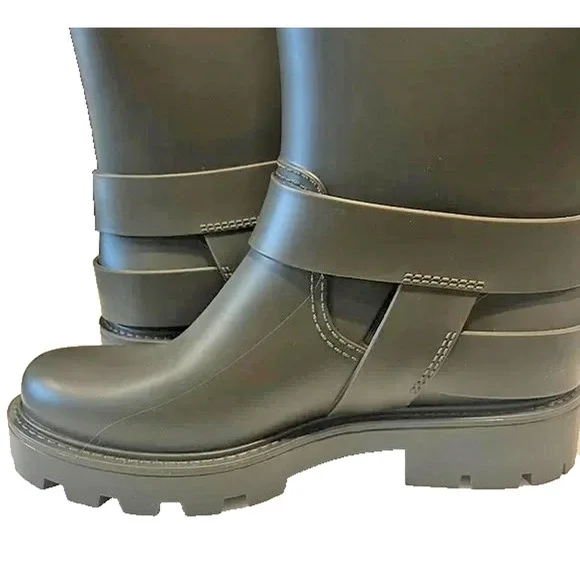 JEFFREY CAMPBELL Controller Army Green 6 Moto Buckles Lugged Sole Rain Booties - Picture 5 of 5